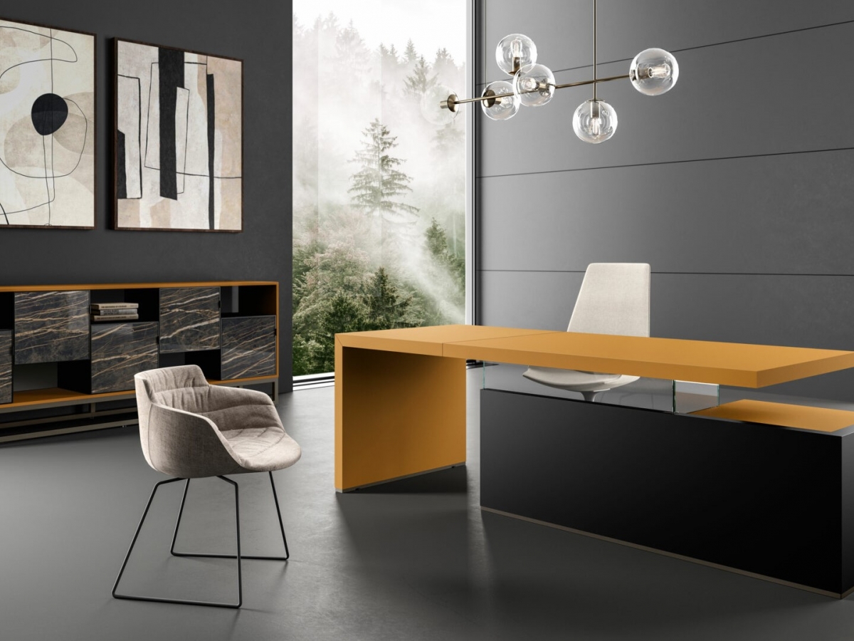 Bureau de direction intemporel et élégant - BOLD58 avec plateau épais et support en verre_9