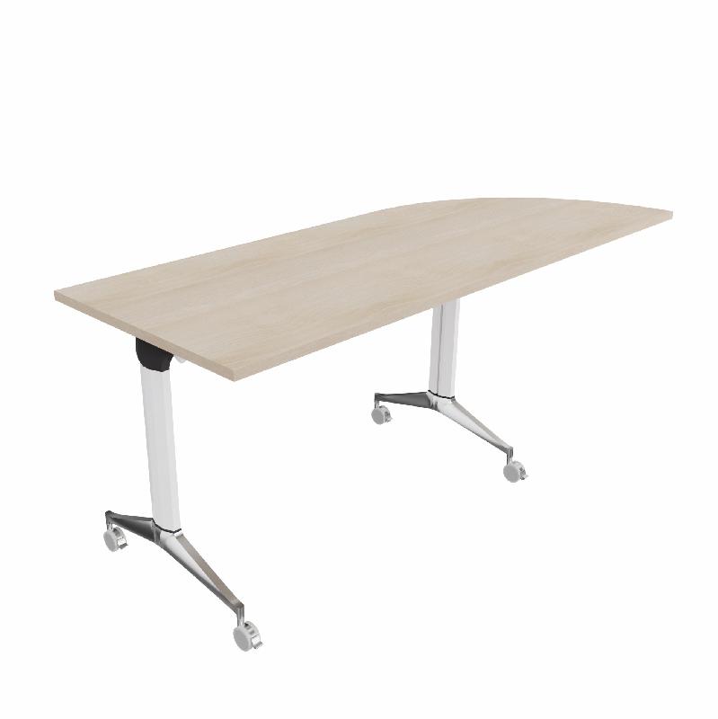 Table de réunion NET, plateau abattant avec retour - Mobel Linea - Blanc, Acacia clair, Droite_9