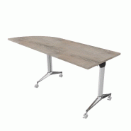Table de réunion NET, plateau abattant avec retour - Mobel Linea - Alu, Gauche, Chêne grisé_9