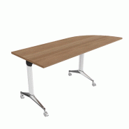 Table de réunion NET, plateau abattant avec retour - Mobel Linea - Blanc, Acacia foncé, Droite_9