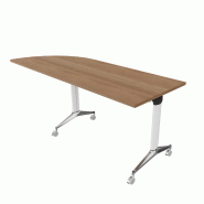 Table de réunion NET, plateau abattant avec retour - Mobel Linea - Blanc, Acacia foncé, Gauche_9