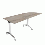 Table de réunion NET, plateau abattant avec retour - Mobel Linea - Blanc, Droite, Chêne grisé_9
