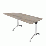 Table de réunion NET, plateau abattant avec retour - Mobel Linea - Blanc, Gauche, Chêne grisé_9
