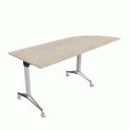 Table de réunion NET, plateau abattant avec retour - Mobel Linea - Alu, Acacia clair, Droite_9