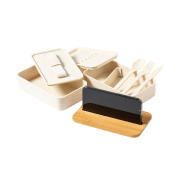 Lunch box en plastique PP - couvercle en bambou avec support téléphone - 2 compartiments de 700 ml avec couverts inclus_9