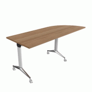 Table de réunion NET, plateau abattant avec retour - Mobel Linea - Alu, Acacia foncé, Droite_9