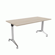 Table à plateau rabattable NET - Mobel Linea - Argent Ral 9006, 180, Acacia clair_9