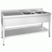 Plonge inox 2 bacs avec égouttoir avec étagère - P 600 mm - à droite_9