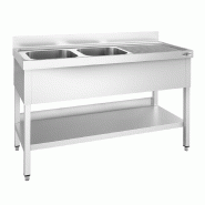 Plonge inox 2 bacs avec égouttoir avec étagère - P 600 mm - 1600_9