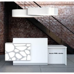 Banque d'accueil lumineuse Organic avec accès PMR - MDD - Blanc brillant, Droite