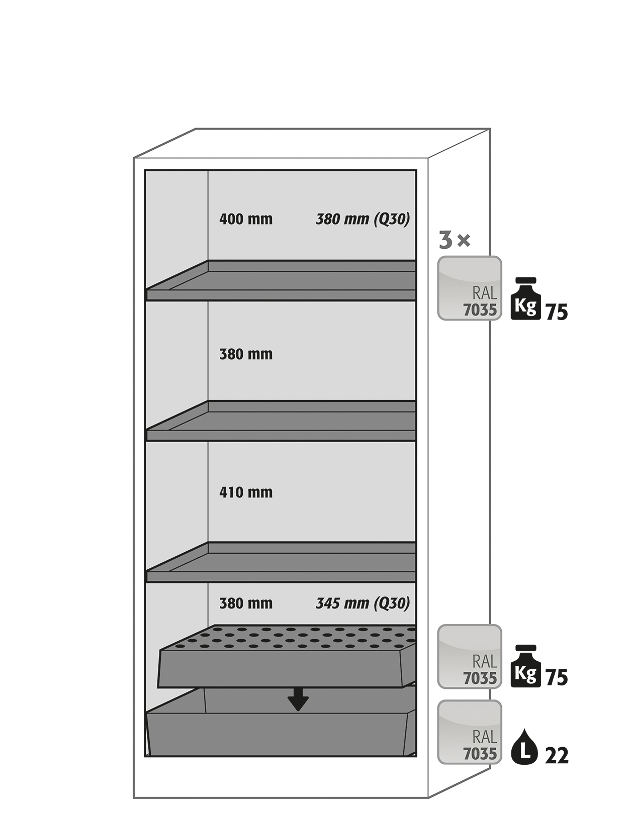 Armoire de sécurité Q-PEGASUS-90 - Modèle Q90.195.090.WDAC - Réf 30042-048-33622 - Type 90 avec portes battantes et serrure profilée_1