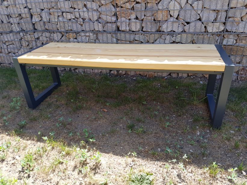 Banc public méridienne Miami Wood - Design Art Déco 1910, acier et bois, dimensions 150x45x45 cm_2