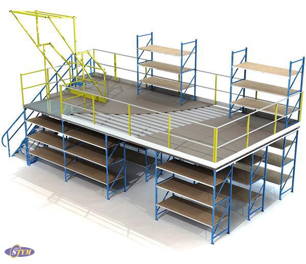 Mezzanine industrielle robuste et esthétique - Plateforme autoportante pour stockage, bureaux et manutention_1