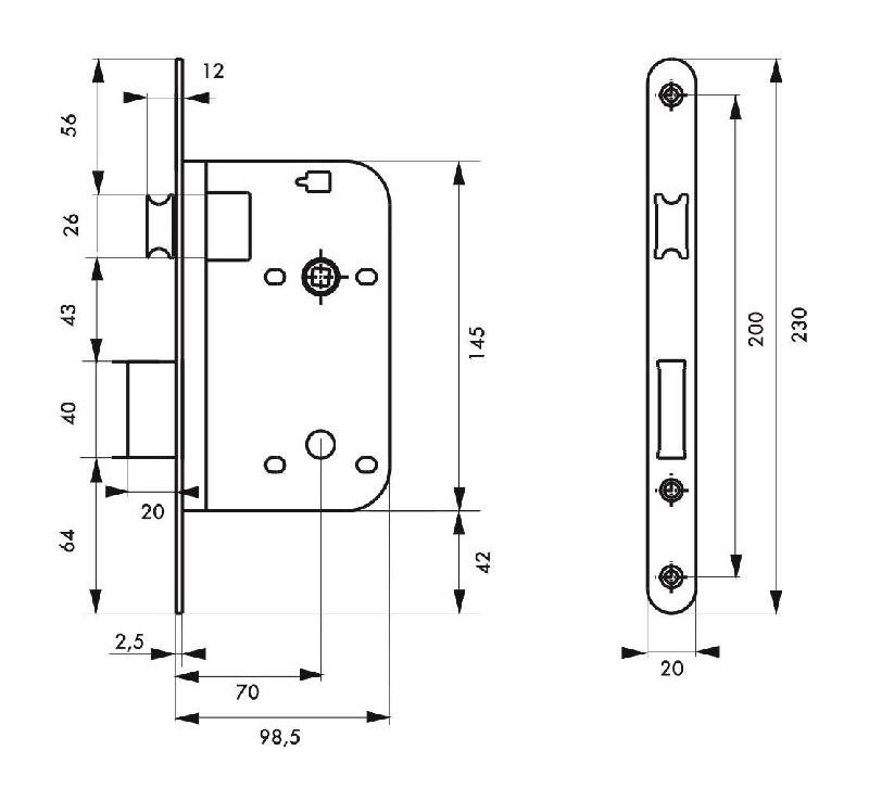 Serrure à encastrer - bec de cane - têtère laiton poli verni - V/BR/L - Thirard - référence 00007290_1