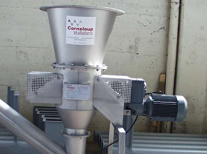 Émotteur avec barreaux perpendiculaires en rotation montés en quinconce