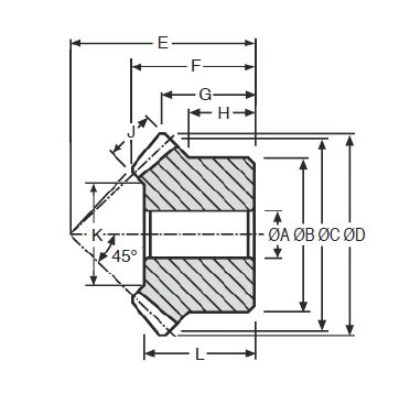 Engrenage conique spiro en acier S45C - HPC - module 2,50 - rapport 1:1_1