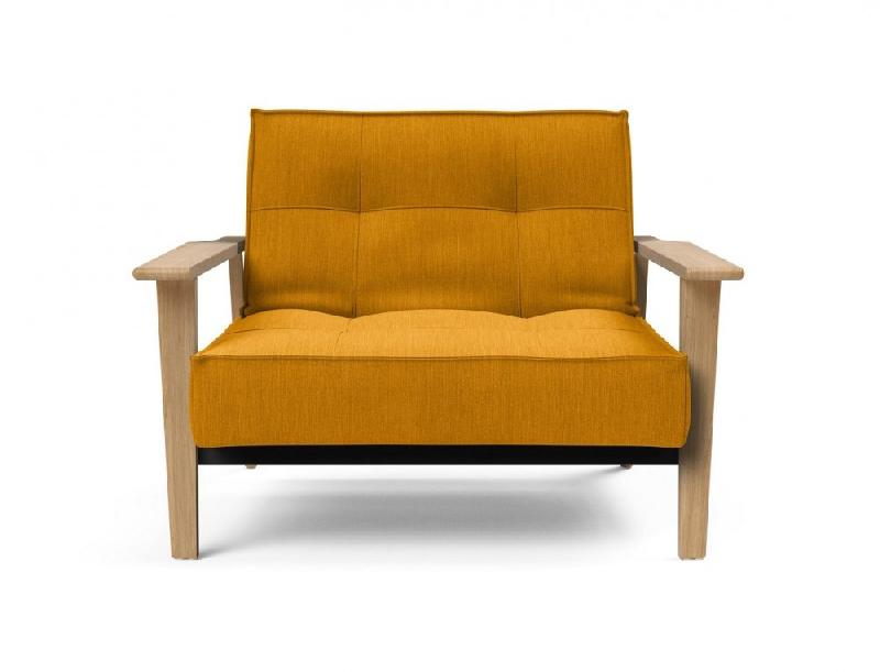 Fauteuil design convertible Innovation Living Splitback Frej Elegance Burned Curry - Lit 90x115 cm - Accoudoirs chêne clair_1