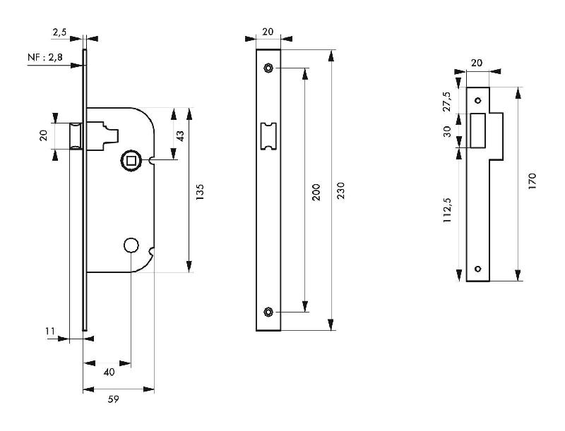 Serrure encastrable NF Z/BC pour porte intérieure - Bec de cane réversible - Beaurain - THIRARD_1