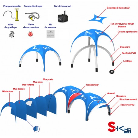 Tente publicitaire S-KIMO 3x3 avec structure ultra-résistante et étanche