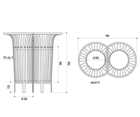Corbeille Rio 2 Flux - Avec Seau ou Porte-Sac - 55L ou 65L - Structure en Fer Plat - Peinture RAL_1