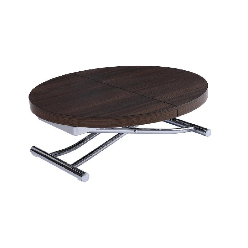 Table basse ronde relevable et extensible SATURNA Wengé - Diamètre 105 cm - Plateau extensible jusqu'à 135 cm_1