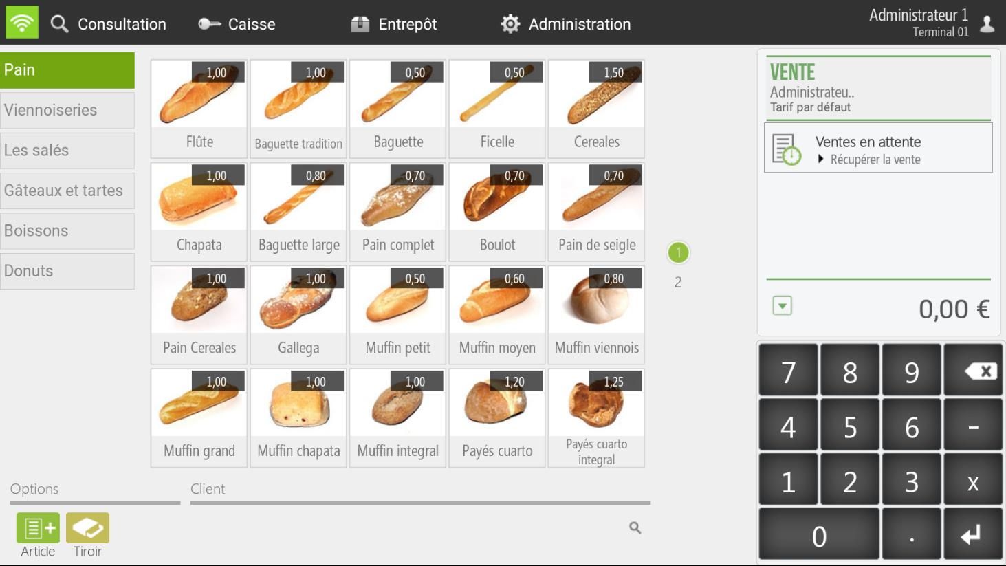 Écran intuitif du logiciel Hiopos Cloud pour boulangeries
