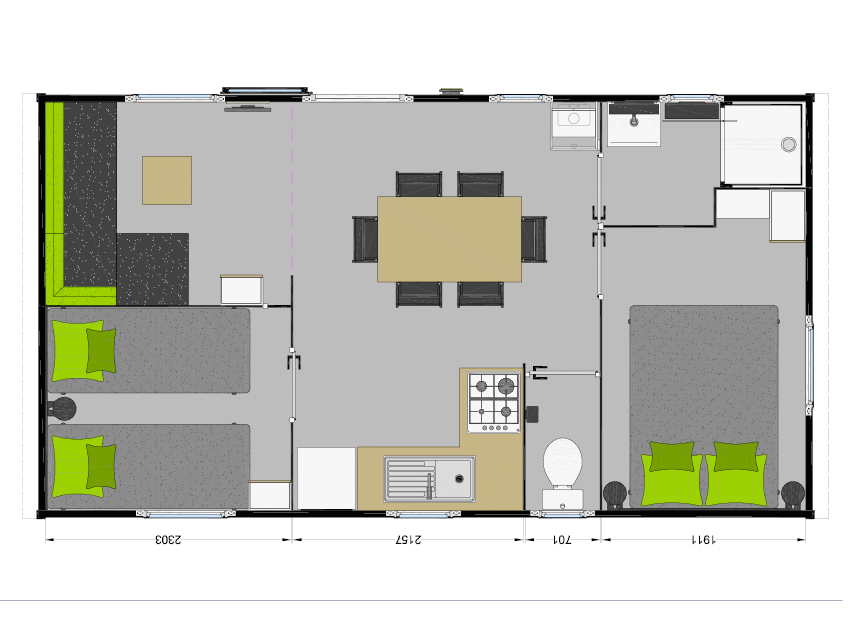 Mobil home bermudes duo modulo / 2 chambres et une salle de bains / 27 m² / 4 à 6 personnes / 7.55 x 4 m