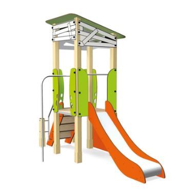 Ma cabane escalier 3706 - 1 tour H 0,90 m avec toboggan et mur d'escalade - Structure aire de jeux pour parcs, écoles, espaces verts - Transalp_1