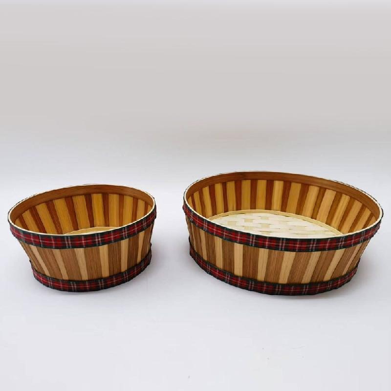 Corbeille bambou avec bandeau tartan Edimbourg Ø22cmxH10cm_1