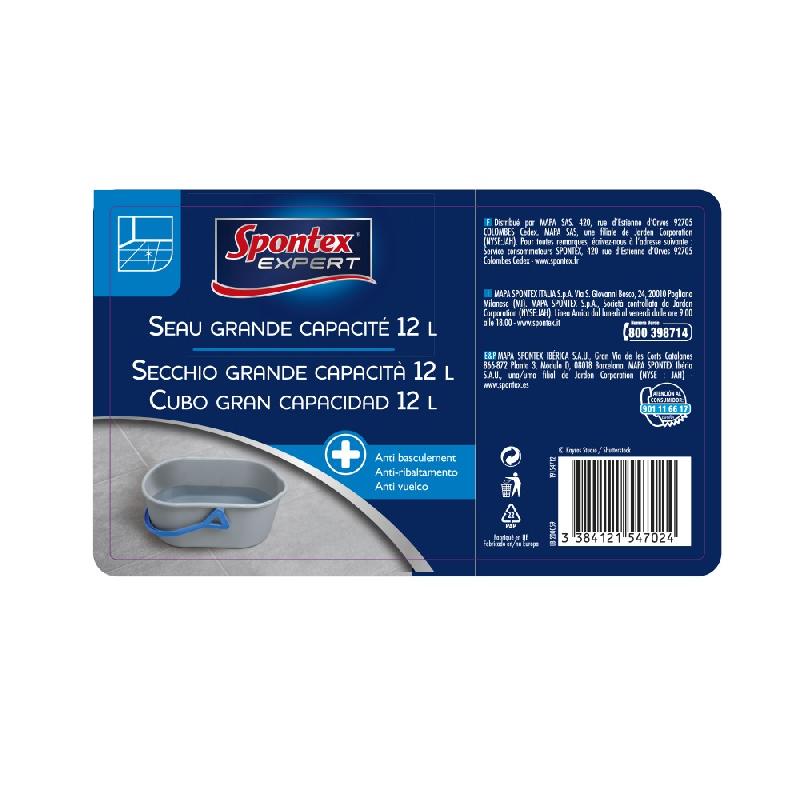 Seau plastique grande capacité 12L - SPONTEX EXPERT - Bec verseur et fond à encoche_1