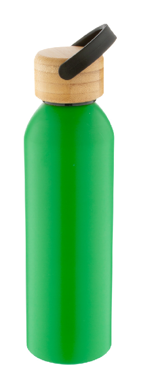 Bouteille en aluminium - 600 ml - couvercle en bambou - couleur verte - 150 g_1