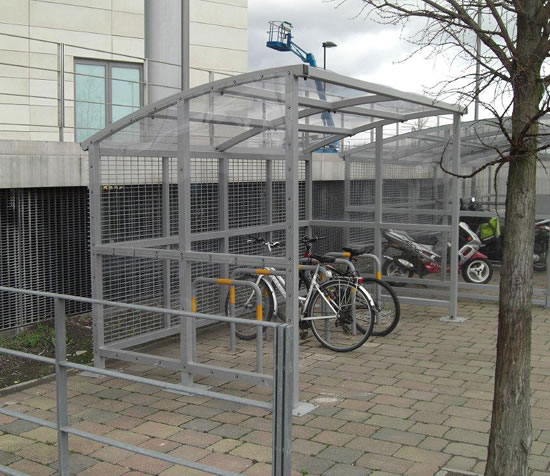 Abri vélo semi-ouvert Prestige - structure en acier - bardage polycarbonate et grillage métallique - pour 10 vélos - finition galvanisée ou RAL_0