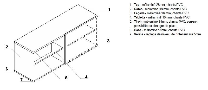 Armoire basse avec porte coulissante - MDD - Wengé, Blanc pastel_1