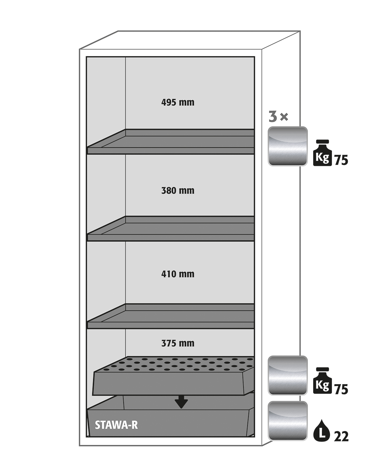 Armoire de sécurité S-CLASSIC-90 modèle S90.196.090 - Réf 30204-002-30212 - Type 90 pour substances dangereuses inflammables - Dimensions 896x616x1968 mm_1