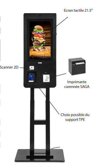 Borne de commande AG 215 - 21.5'' Windows, lecteur de code barres 2D, imprimante thermique SAGA 80 mm, fixation sur pied ou murale_1