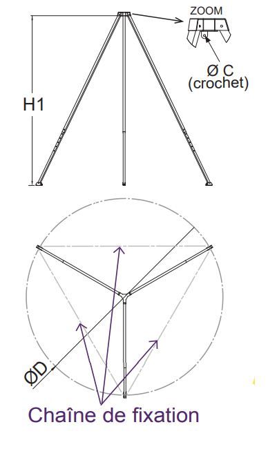 6134 tripode de charge - levac - capacité 1000 kg - hauteur hors tout 3573 mm_1