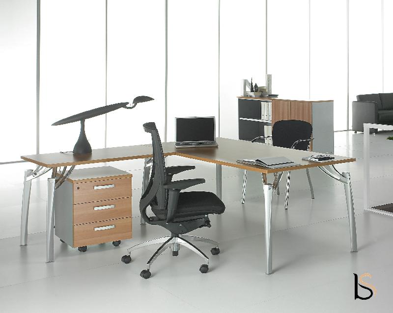 Bureau avec retour Rock K1 - Mobel Linea - Argent Ral 9006, 180, Chêne moyen , Gauche_0