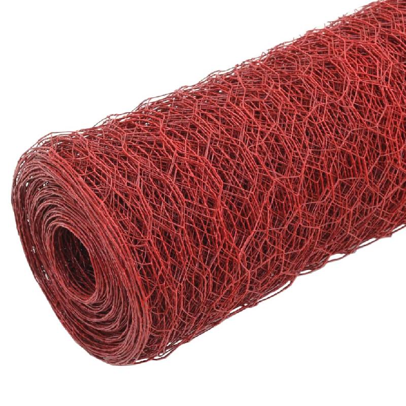 Vidaxl grillage acier avec revêtement en pvc 25x0,5 m rouge 143297_1