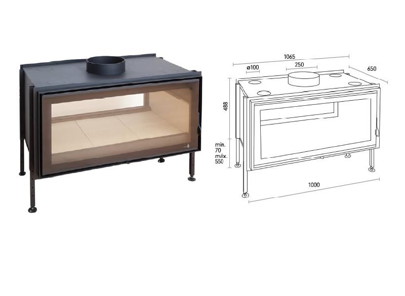 Insert large vision C-1000DF porte battante - 13kW - Double combustion - Marque Termofoc_1