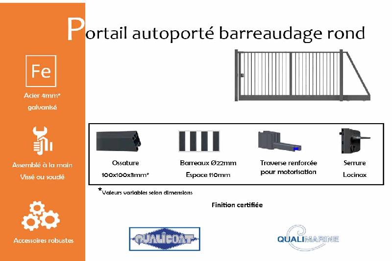 Portail autoporté barreaudage rond - 8000 / 2000_1