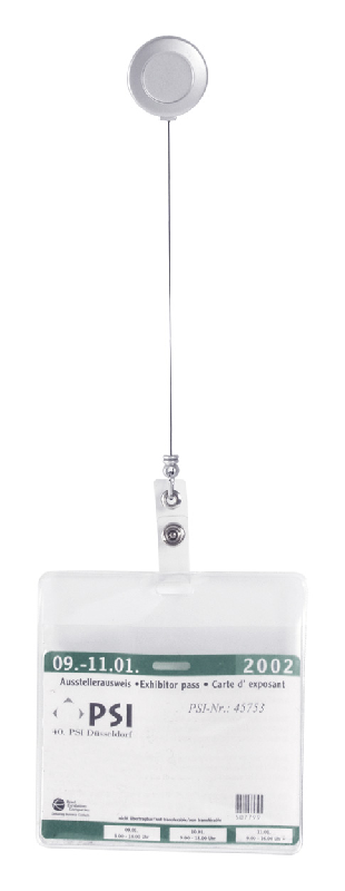 Porte-badges en plastique - bouton pression, cordelette télescopique et clip métal - compatible pochette réf AP761597_1