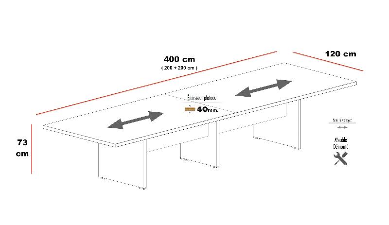 Grande table de réunion rectangulaire TAK - Mobel Linea. - Non, 400, Chêne grisé_1