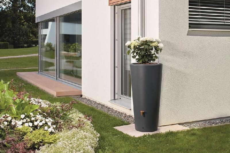 Réservoir Vaso 2en1 220L - Graphite avec robinet PE imitation laiton et collecteur filtrant éco gris - Bac à plantes intégré_1