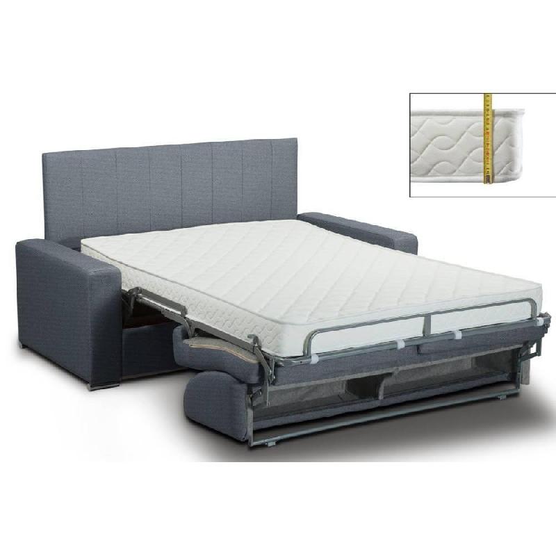 Canapé lit 4 places convertible express - Lattes 160cm - Matelas 16cm - Tête de lit intégrée - Tissu Tweed bleu_1