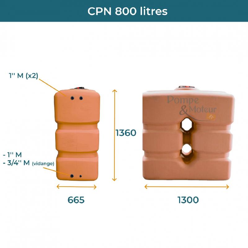 Cuve 800l Aérienne De Récupération D'eau - Réservoir Compact Terracotta - Elbi Cpn800_1