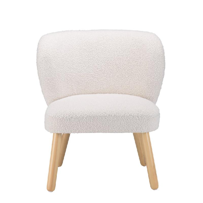 Fauteuil design Gothy blanc en tissu bouclette - pieds bois finition vernis nitrocellulosique_1