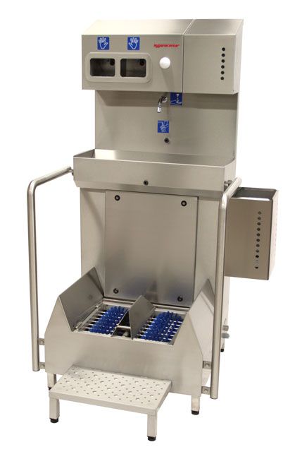 Poste hygiénique mains et semelles - système compact de nettoyage et désinfection pour zones sensibles_1