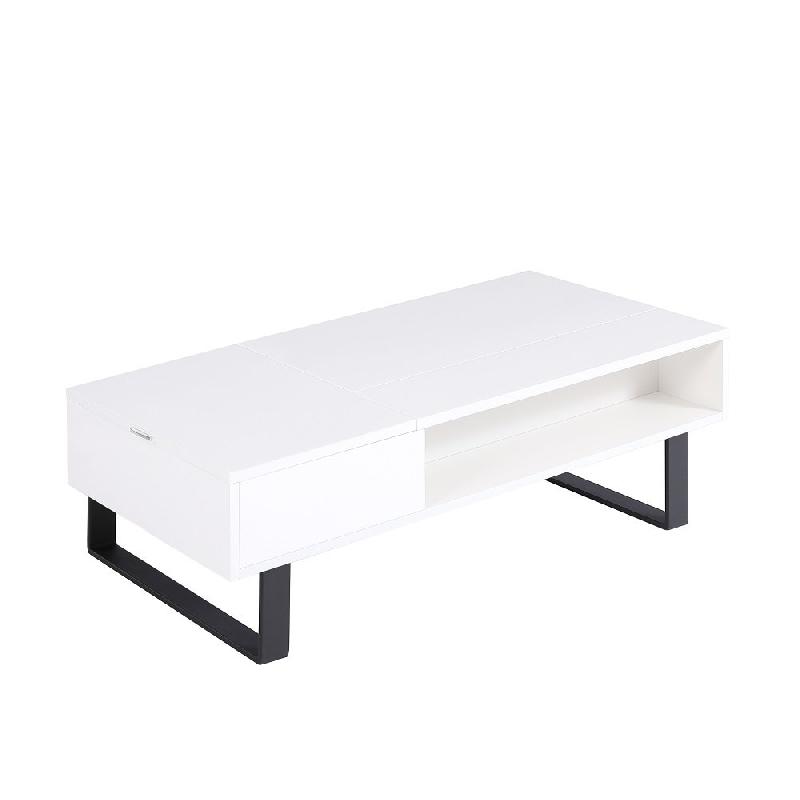 Table basse relevable HAPPY 120x60cm - laqué blanc brillant, double plateau avec rangement et système de ressorts_1