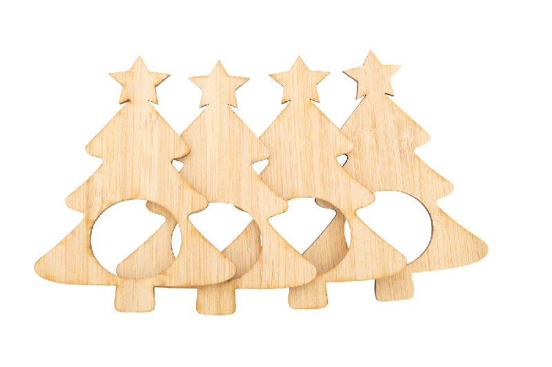 Set de 4 ronds de serviette en forme de sapin de Noël - contreplaqué de bambou - couleur naturelle_1