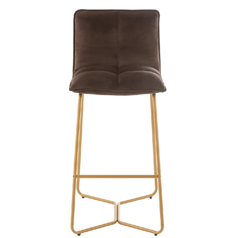 Chaise de bar Ratri - Velours marron foncé - Pieds métal couleur laiton - Confort et design tendance_1